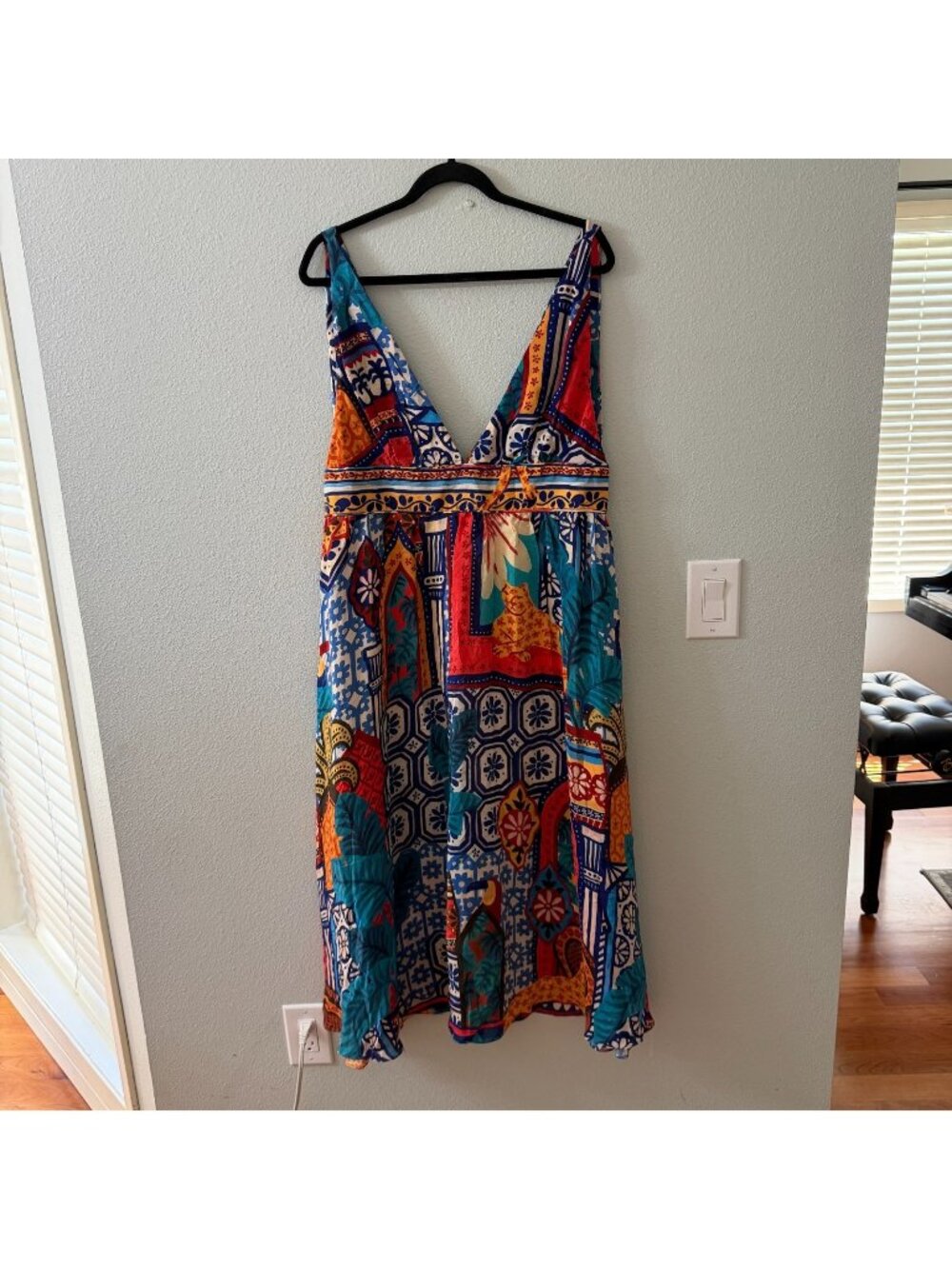 NWT $210 Farm Rio Forest Tiles Tropical Midi Dress Women's XL